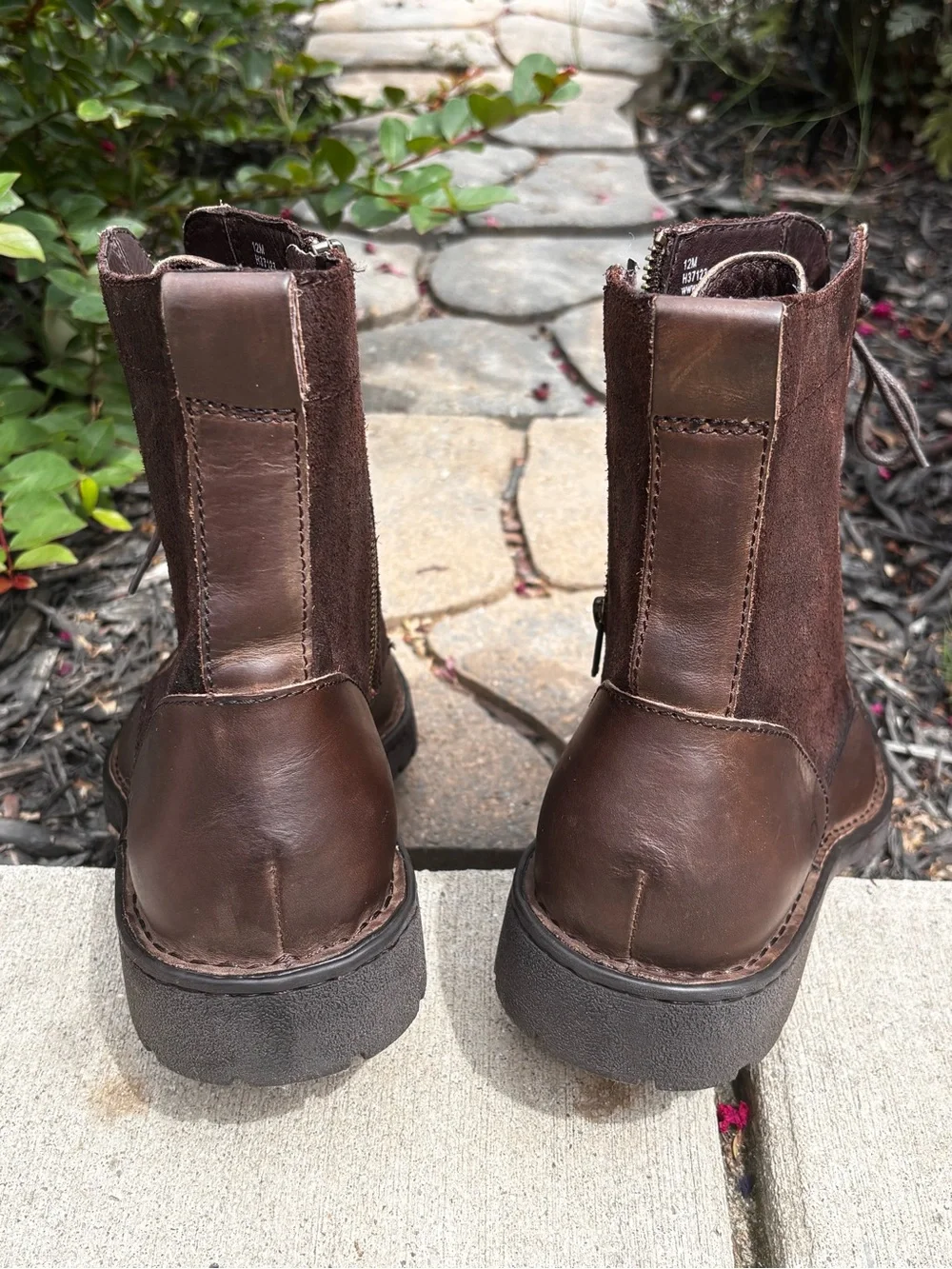 Born Men's Dark Brown genuine Leather Lace-Up Boots with Side Zipper